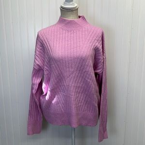 Sophie Rue Pink‎ Mock Neck Contrasting Knit  Loose Fit Sweater Sz XL